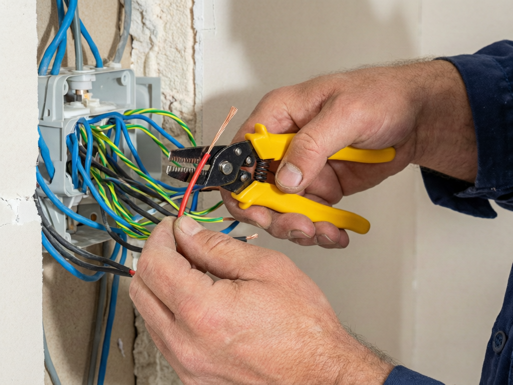 Professional electrician at work